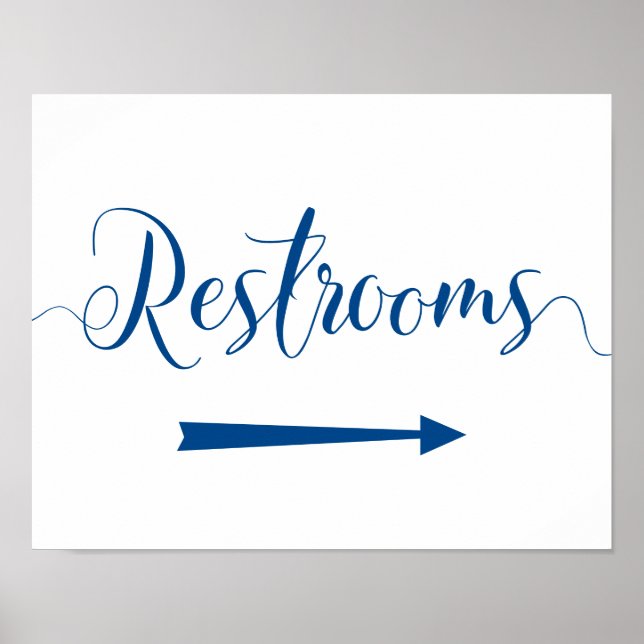 Royal Blue Restrooms Sign - Right Arrow Directions (Front)