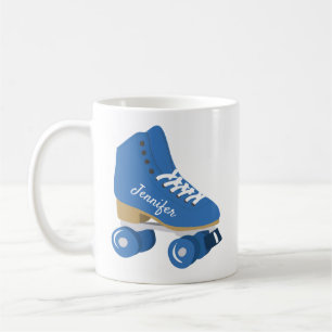 Royal Blue Retro Quad Roller Skate Personalised Coffee Mug