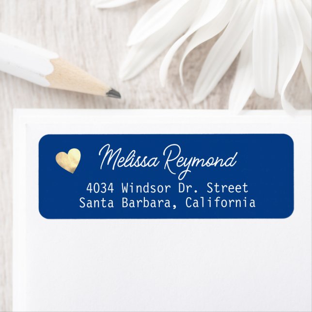 Royal Blue Return Address Label with Heart & Name (Insitu)