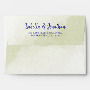royal blue return address wedding envelope