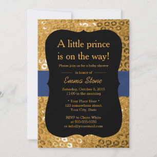 Royal Blue Ribbon Black & Gold Baby Shower Invitation