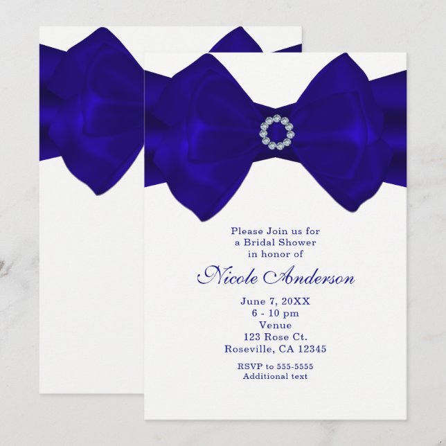 Royal Blue Ribbon & Diamonds Elegant Invitations (Front/Back)