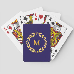 Royal Blue Roman Wreath Monogram Playing Cards