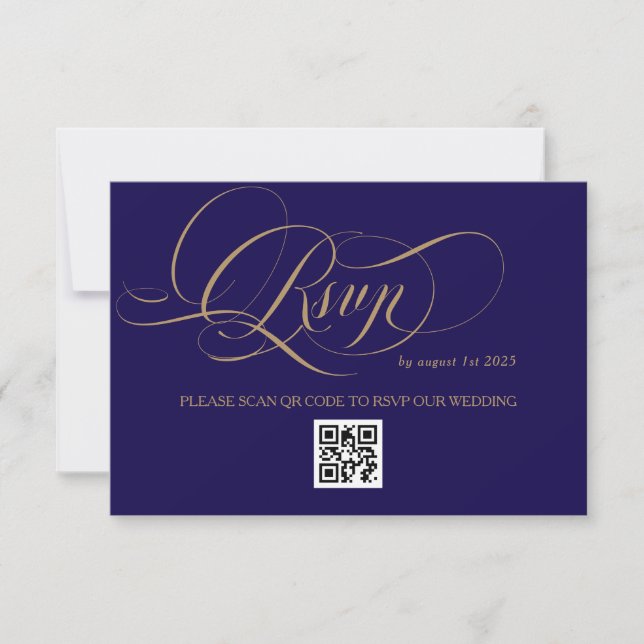 Royal Blue Romantic Calligraphy Wedding RSVP Card (Front)