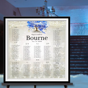 Royal Blue Romantic Heart Leaf Tree Poster