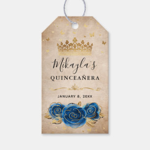 Royal Blue Rose and Gold Crown Thank You Favor Gift Tags