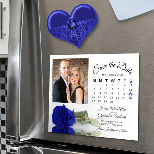 Royal Blue Rose Calendar & Photo Save Date Magnet