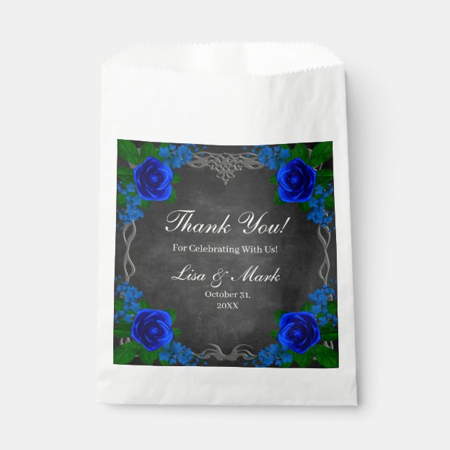 Royal Blue Rose Chalk Board Fall Wedding Favour Bags (Front)