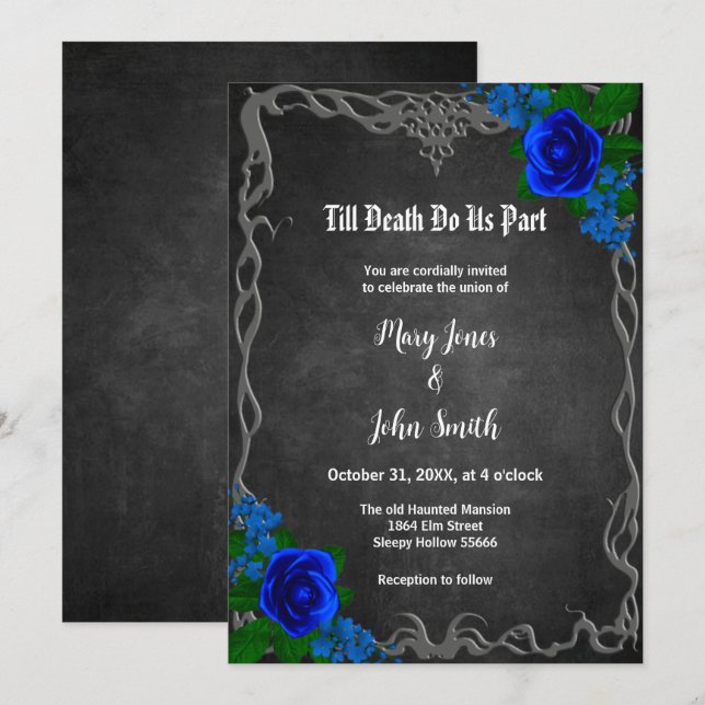 Royal Blue Rose Chalk Board Fall Wedding Invitation (Front/Back)