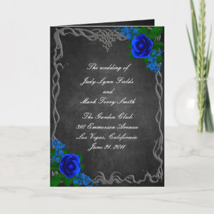 Royal Blue Rose Chalk Board Fall Wedding Program  Thank You Card