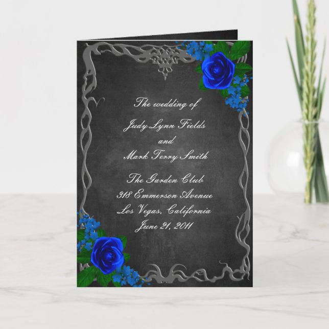 Royal Blue Rose Chalk Board Fall Wedding Program  Thank You Card (Front)