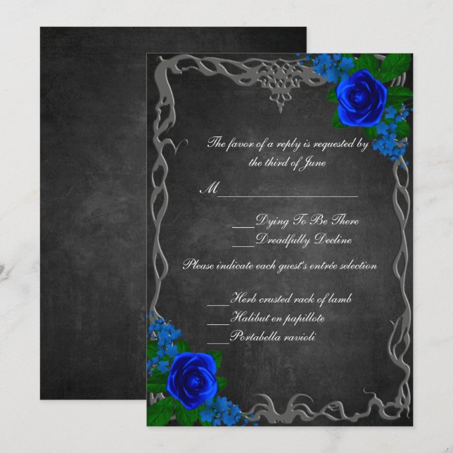 Royal Blue Rose Chalk Board Fall Wedding Response  Invitation (Front/Back)