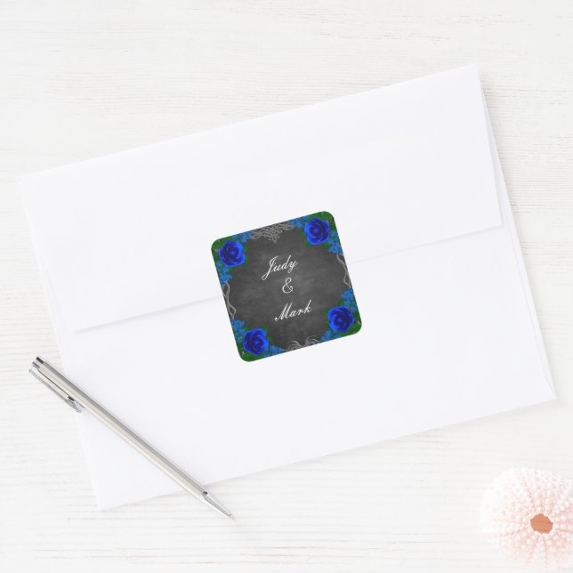 Royal Blue Rose Chalk Board Fall Wedding Seal (Envelope)