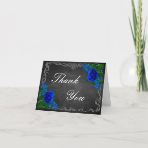 Royal Blue Rose Chalk Board Fall Wedding Thank You Card