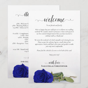 Royal Blue Rose Chic Wedding Welcome & Itinerary Programme