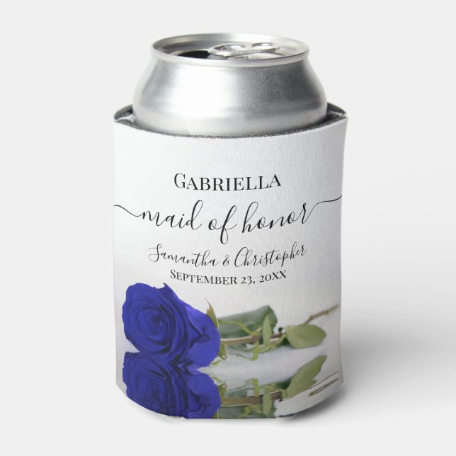 Royal Blue Rose Elegant Maid of Honour Wedding Can Cooler (Can Front)