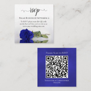 Royal Blue Rose Elegant Wedding RSVP QR Code Enclosure Card