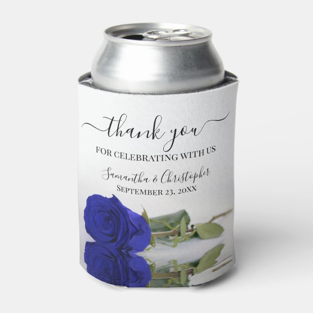 Royal Blue Rose Elegant Wedding Thank You Can Cooler (Can Front)