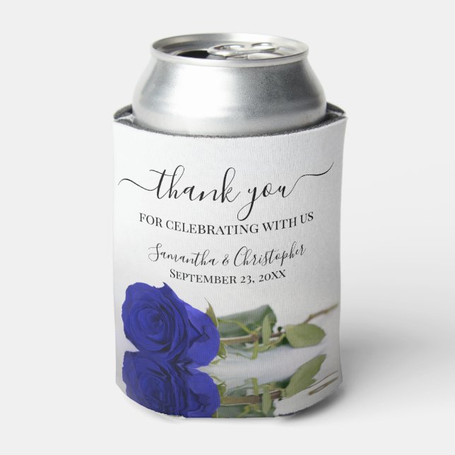 Royal Blue Rose Elegant Wedding Thank You Can Cooler (Can Front)