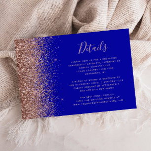 Royal Blue Rose Gold Glitter Wedding Details Enclosure Card