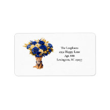 Royal Blue Rose Kitten Return Address Label