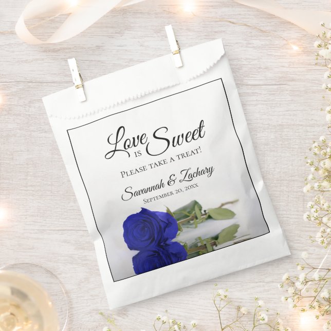 Royal Blue Rose Love is Sweet Take a Treat Wedding Favour Bags (Clipped)