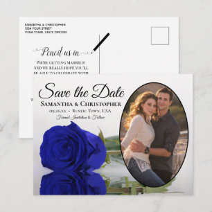 Royal Blue Rose Oval Photo Wedding Save The Date Announcement Postcard