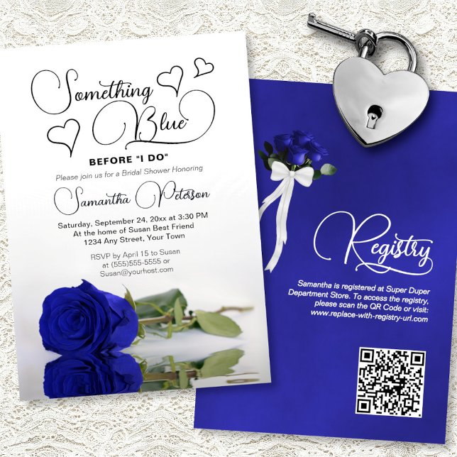Royal Blue Rose Something Blue Bridal Shower Invitation (Front/Back)
