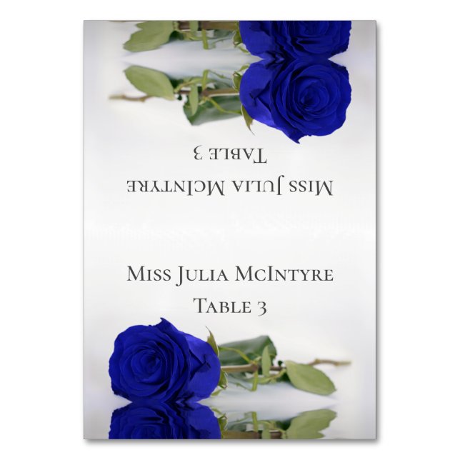 Royal Blue Rose Wedding DIY Fold Place Card (Front)
