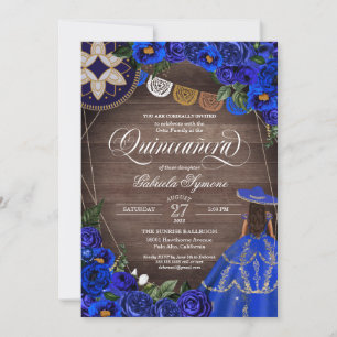 Royal Blue Rose Western Charro Rustic Quinceanera Invitation