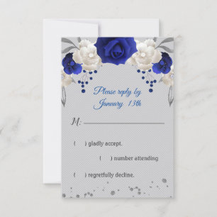 royal blue rose white flowers grey rsvp card