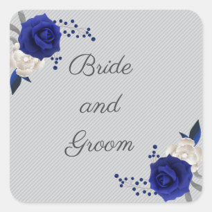 royal blue rose white flowers grey square sticker