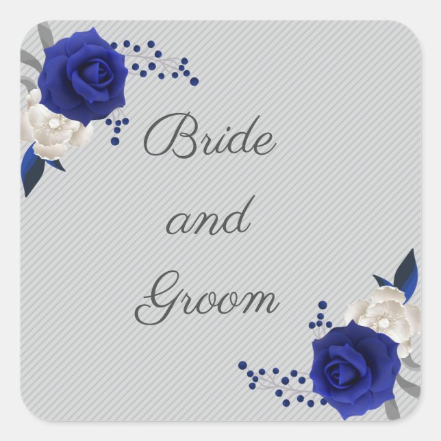 royal blue rose white flowers grey square sticker (Front)