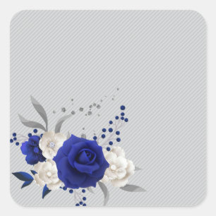 royal blue rose white flowers grey square sticker