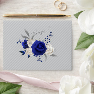 royal blue rose white flowers grey wedding envelope