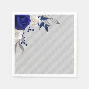 royal blue rose white flowers grey wedding napkin
