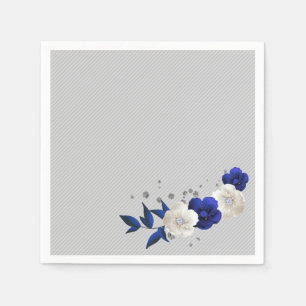 royal blue rose white flowers grey wedding napkin
