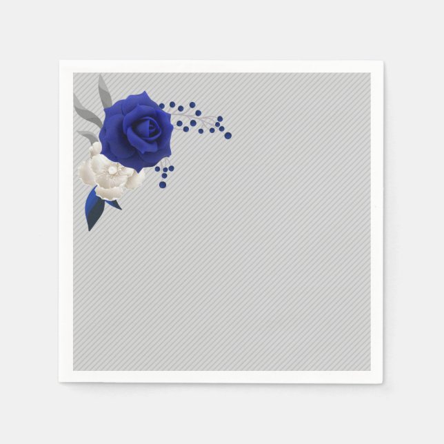 royal blue rose white flowers grey wedding napkin (Front)