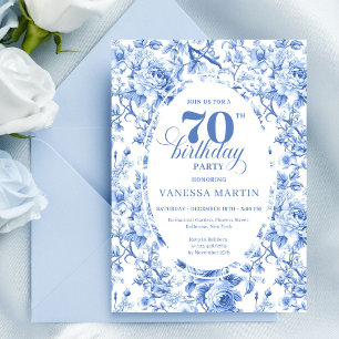 Royal Blue Roses 70th Birthday Invitation