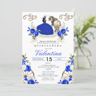 Royal Blue Roses Cowgirl Western Ranch Quinceañera Invitation