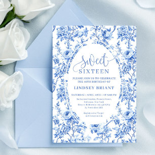 Royal Blue Roses Digital Sweet Sixteen Invitation