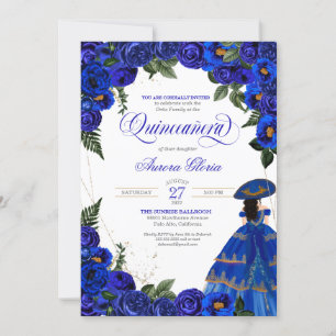 Royal Blue Roses Elegant Charro Dress Quinceaner Invitation