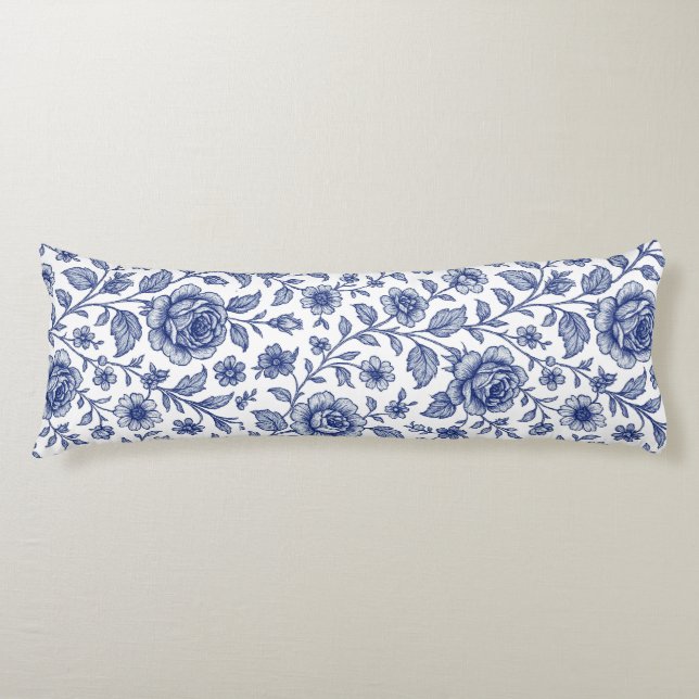 Royal Blue Roses Floral Pattern  Body Cushion (Front)