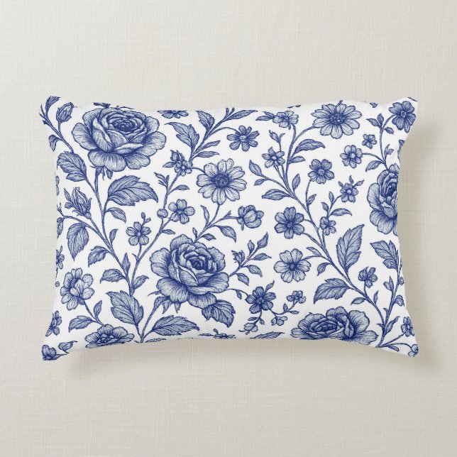 Royal Blue Roses Floral Pattern  Decorative Cushion (Front)