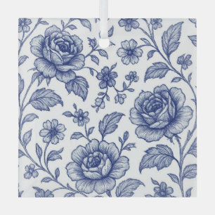 Royal Blue Roses Floral Pattern Glass Tree Decoration