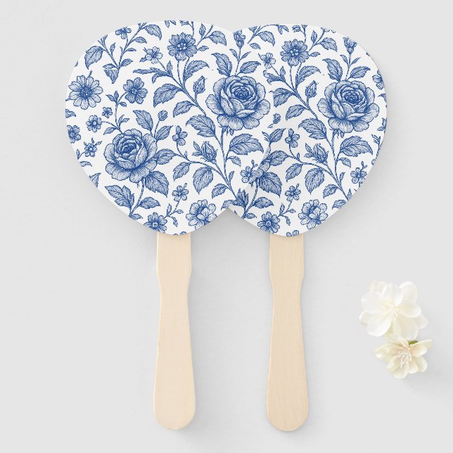 Royal Blue Roses Floral Pattern  Hand Fan (Front and Back)