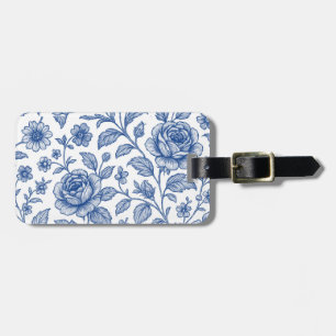 Royal Blue Roses Floral Pattern Luggage Tag