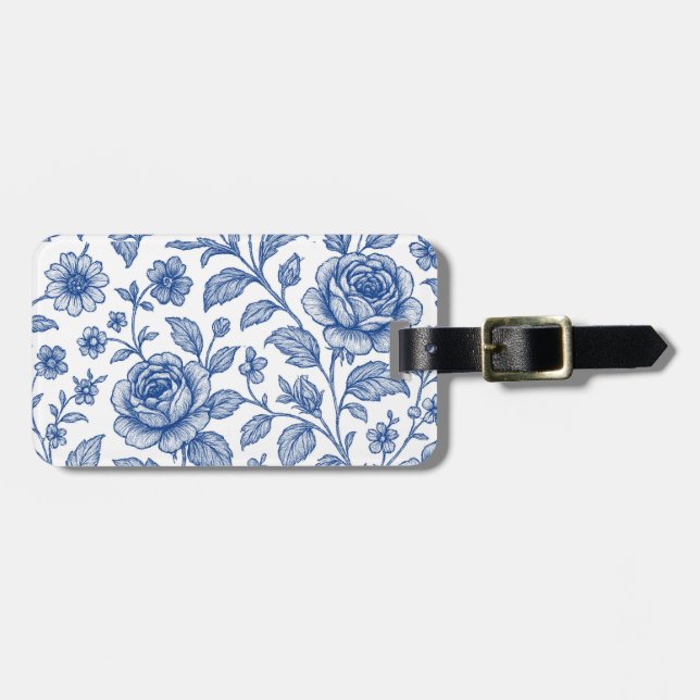 Royal Blue Roses Floral Pattern  Luggage Tag (Front Horizontal)