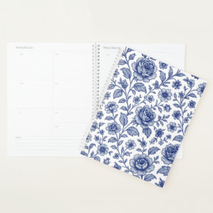 Royal Blue Roses Floral Pattern Planner