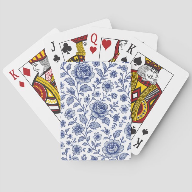 Royal Blue Roses Floral Pattern  Playing Cards (Back)